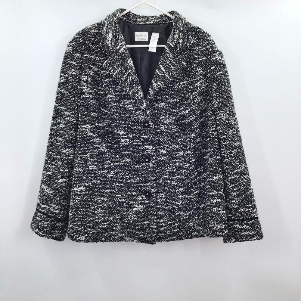 Emma James 20W Blazer Textured Slub Knit Black White Long Sleeve Preppy Office